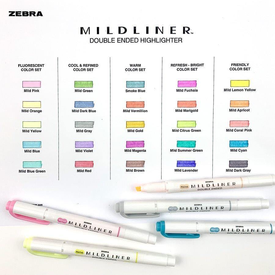 Mildliner Highlighter Markers Set of 5 - Refresh Bright - tactile sensibility