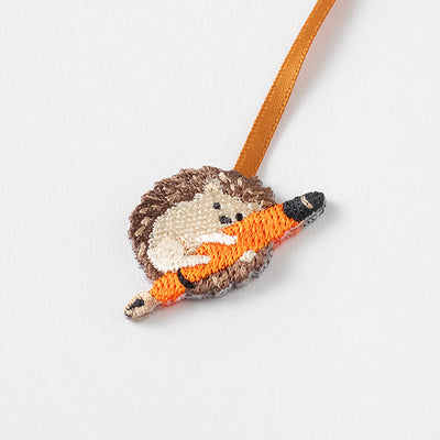 Embroidered Bookmark Ribbon - Hedgehog with Pencil