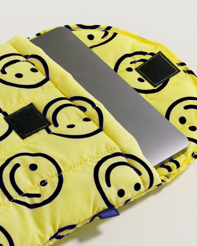 Puffy Laptop Sleeve 13" Case - Yellow Happy