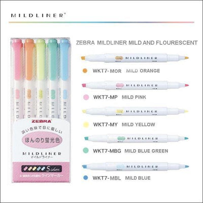 Mildliner Highlighter Markers Set of 5 - Light Fluorescent - tactile sensibility