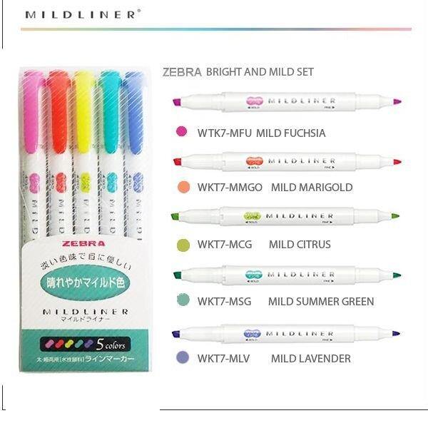 Mildliner Highlighter Markers Set of 5 - Refresh Bright - tactile sensibility